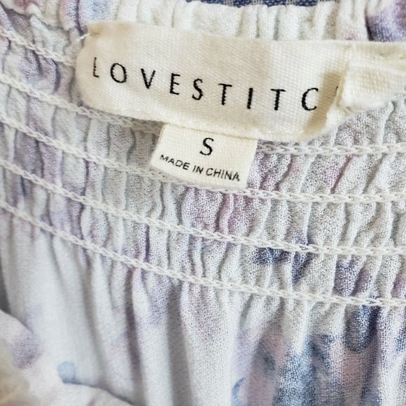 Lovestitch Womens Top Sz Small Purple Blue Floral 3/4 Sleeve - Picture 5 of 6